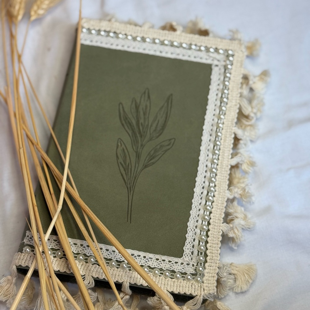 Handcrafted Green Journal with Lace Trim